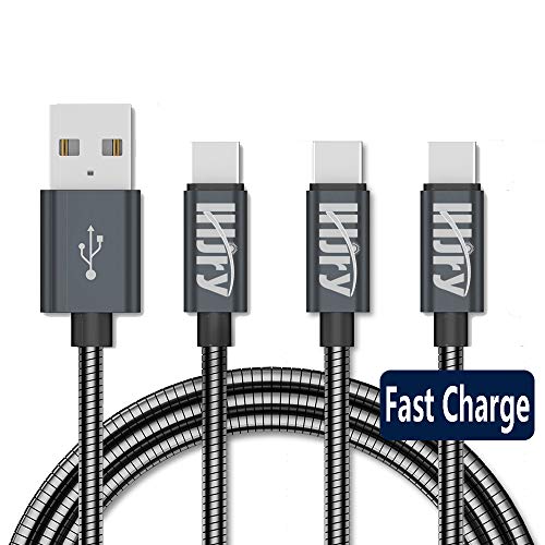 Product Cover LHJRY USB C Cable, 5 Pack[0.7FTx2, 3.3FTx2, 6.6FTx1] Metal Braided Indestructible Chew Proof 3A Fast Charging,Charger Cord, for Samsung Galaxy S10 S9 S8 Plus Note 10/9/8, LG V20 G5 6P, Moto G6 (Black)