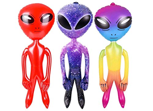 Product Cover Alien Inflatable Toys for Boys and Girls | 3 Pack, 36 Inch, 1 Rainbow, 1 Galaxy, 1 Red | Great for Birthday Party Favors or Decoration, Halloween, Gags or Practical Jokes | Novelty Toys