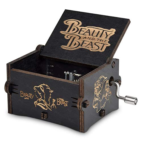 Product Cover Fezlens Beauty and the Beast Box Music, Wood Hand Crank Laser Engraved Vintage Beauty Musical Box Gifts for Birthday/Christmas/Valentine's Day to Your Lover