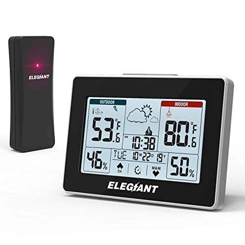 Product Cover ELEGIANT Wireless Weather Station, Indoor Outdoor Thermometer Hygrometer with Sensor, LCD Touch Screen, Digital Temperature Humidity Monitor, Weather Forecast, Time & Date(7 Language), 3 Channels