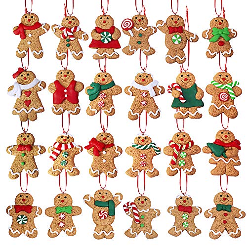 Product Cover Winlyn Christmas Countdown Advent Calendar 24 Set Clay Figurine Ornaments Gingerbread Family Dolls Gingerman Ginger Bread Man Hanging Christmas Tree Ornaments for Holiday Kitchen Decor