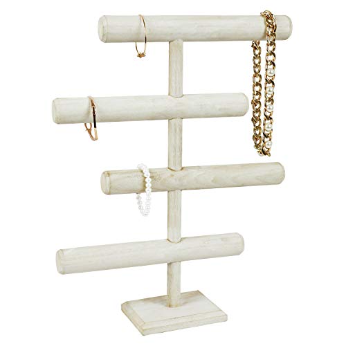 Product Cover Mooca Wooden 4-Tier Jewelry Display Stand, Wooden Necklace Jewelry Display Organizer Bracelet Holder for Shows, Wooden Bracelet Watch Display Stand, Wash White Color