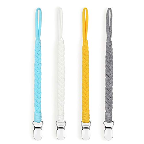 Product Cover KAPIHOUSE Pacifier Clips for Boys and Girls, Baby Holder Leash, Teething Toy or Soothie by Hand-Made Braided（Gray）