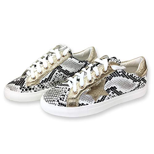 Product Cover Women Classic Two Tone Star Lace up Fashion Sneakers-Half Size Small