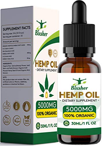 Product Cover Premium Hemp Oil Drops 5000 mg | Pure Organic | Natural Sleep Aid | for Pain Relief, Anxiety and Stress | Vegan Friendly | 100% Natural Ingredients Rich in Omega 3-6-9 & Vitamins | Gluten Free