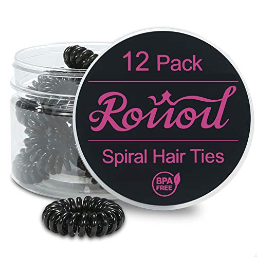Product Cover Spiral Hair Ties, Coil Hair Ties, Hair Ties, Black Hair Ties, Hair Ties No Crease - 12 Pack, Black