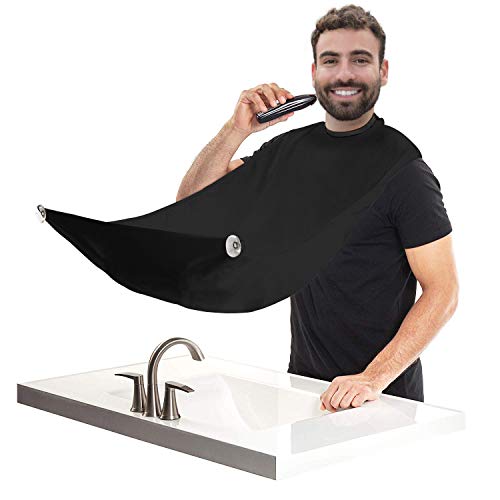 Product Cover Upgrade Beard Apron Cape Beard Trimming Bib for Men Waterproof & Non-Stick Shaving Hair Catcher with 2 Suction Cups and Beard Shaping Styling Tool Grooming Beard Apron Perfect Gifts For Men(Black)