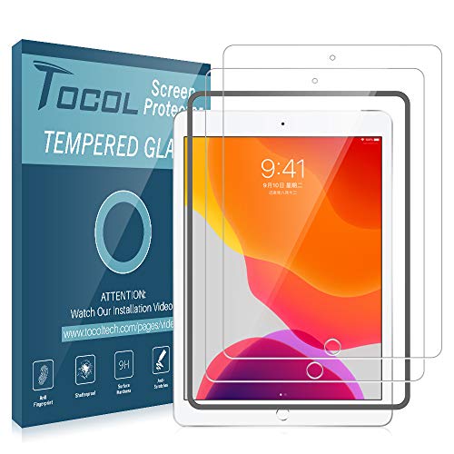 Product Cover TOCOL [2Pack] for Apple iPad 10.2 inch (7th Generation 2019) Screen Protector Tempered Glass [9H Hardness] HD Clarity Apple Pencil Compatible with Easy Installation Frame