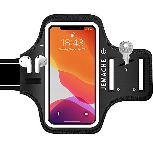 Product Cover iPhone 11, XR Armband with AirPods Holder, JEMACHE Water Resistant Gym Running Workouts Arm Band for iPhone 11, iPhone XR (Black)