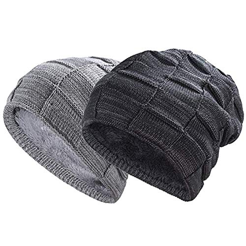 Product Cover MOORAY Beanie Hat Winter Warm Knit Hats Slouchy Beanie Thick Skull Cap for Men Women (Beige&Black)