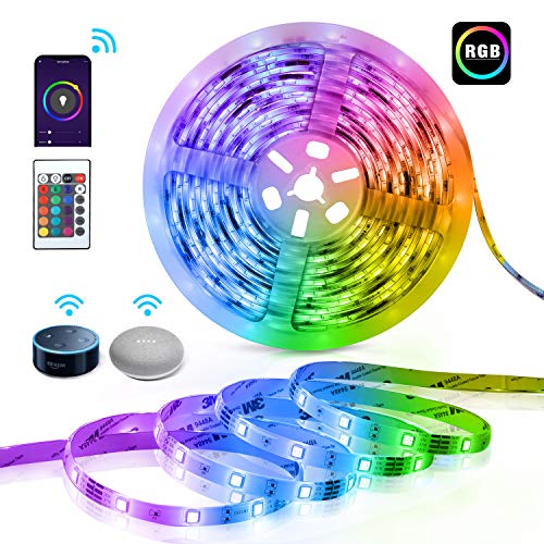 Product Cover Smart LED Lights Strip Compatible with Alexa,TECKIN 16 Million Color Changing Strip Light with Remote Control, 16.4ft SMD 5050 Tape Lights Apply for TV, Bedroom, Party and Home Decoration