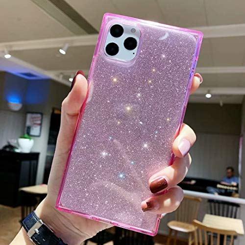Product Cover iPhone 11 Pro Max Square Edge Case,Tzomsze 11 Pro Max Glitter Bling Phone Case 11 Pro Max Reinforced Corners TPU Cushion，Crystal Slim Cover Shock Absorption TPU Shell-Pink