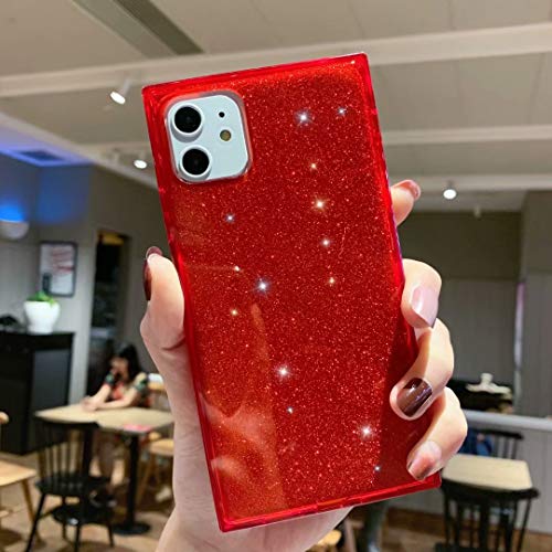 Product Cover Square Case for iPhone 11,Tzomsze iPhone 11 Glitter Cases for Girls Reinforced Corners TPU Cushion，Crystal Clear Slim Cover Shock Absorption TPU Shell-Red