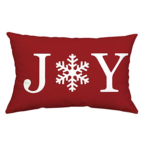 Product Cover GTEXT Christmas Decor Throw Pillow Cover Holiday Decor Red Joy Cuhion Cover Case for Couch Sofa Home Decoration Fall Pillows Linen 12 X 20 Inches