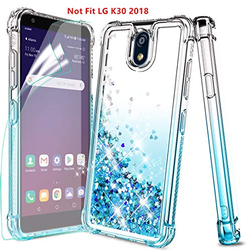 Product Cover Tmacker LG K30 2019 Case,LG Escape Plus/Arena 2/Journey LTE/Tribute Royal Phone Case with Soft HD Screen Protector,Slim Flexible TPU Glitter Quicksand Shockproof Protective Case for Girls Women-Teal