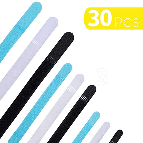 Product Cover [Pack of 30] Reusable Cable Ties Cord Organizer Management Straps Keeper Holder, 5, 6, 11 inch for Headphones Phones Electronics Computer PC Wire Wrap Fastening - CT-01