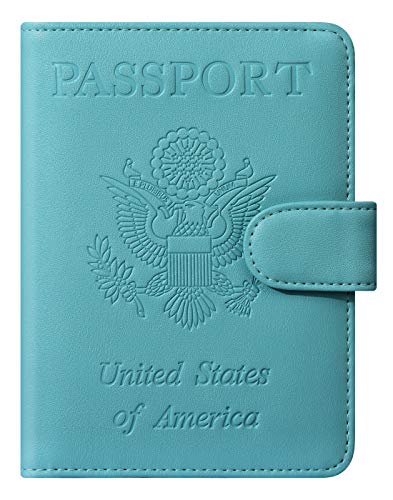Product Cover Passport Holder Cover Wallet Case for Women Men RFID Blocking Leather Travel Wallets Travel Accessories (Cyan)