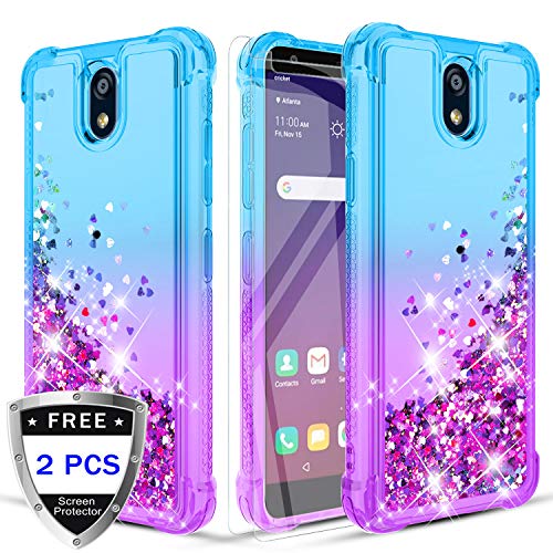 Product Cover Donse LG K30 2019 Case/LG Escape Plus case/LG Arena 2/LG Journey LTE/LG Tribute Royal Phone Case W/HD Screen Protector[2 Pack] Four-Corner Quicksand Slim Shockproof Protective Clear Teal/Purple