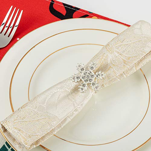 Product Cover ANPHSIN Set of 8 Christmas Napkin Rings- Snowflake with Sparkly Rhinestone Napkin Holder Rings for Christmas Holiday Party Dinner Banquet Dinning Table Settings Decoration (Silver)