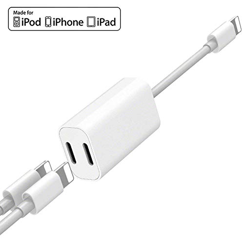 Product Cover [Apple MFi Certified] iPhone Adapter & Splitter, 2 in 1 Dual Lightning Headphone Jack Audio + Charge Cable Compatible for iPhone 11/11 Pro/XS/XR/X 8 7, iPad, Support iOS 13 + Sync Data + Music Control