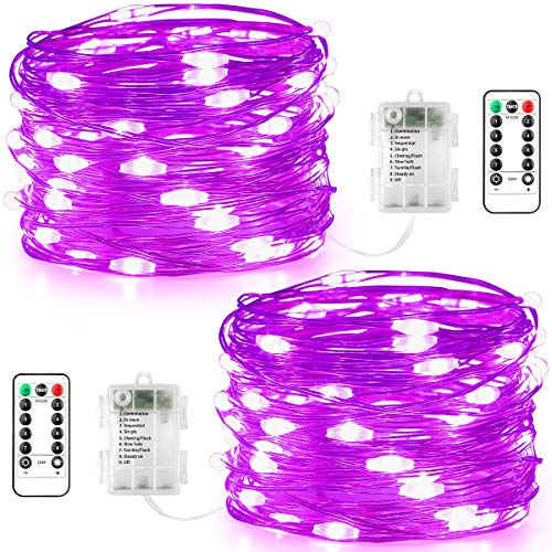 Product Cover GDEALER 2 Pack Fairy String Lights Battery Operated 20 FT 60 LEDs Christmas Lights Waterproof Twinkle Lights with Remote 8 Modes Firefly Starry Lights for Thanksgiving Bedroom Decorations - Purple