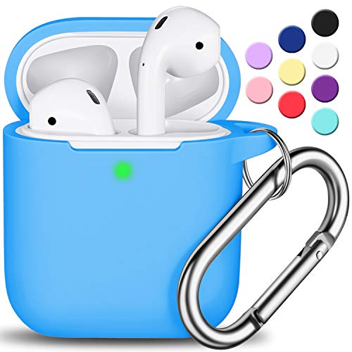 Product Cover AirPods Case Cover with Keychain, Full Protective Silicone AirPods Accessories Skin Cover for Women Girl with Apple AirPods Wireless Charging Case,Front LED Visible-Light Blue