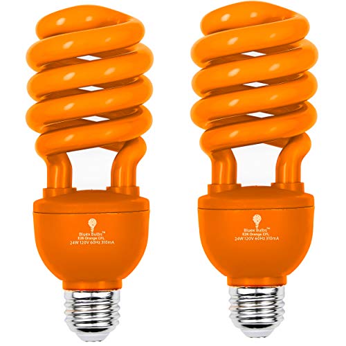 Product Cover 2 Pack BlueX CFL Orange Light Bulb 24W - 100-Watt Equivalent - E26 Spiral Replacement Bulbs - Orange Light Bulbs Decorative Illumination - for Indoor or Outdoor - DJ, Orange Bulbs