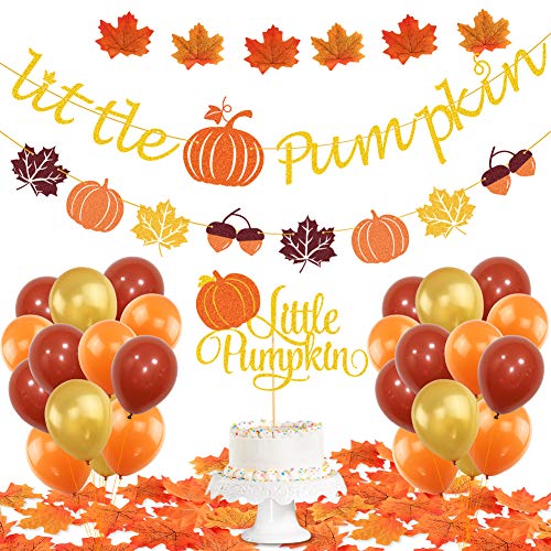 Product Cover K KUMEED Little Pumpkin Party Decorations, Little Pumpkin Banner Fall Leaves Pumpkin Cake Topper Latex Balloons for Fall Theme Baby Shower Party Supplies