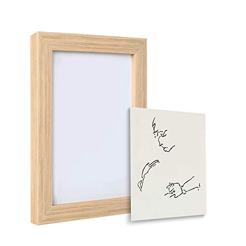 Product Cover MOLLXZ 4x6 Picture Frame Made of Solid Wood High Definition Plastic Baffle for Table Top Display and Wall Mounting Photo Frame Indoor Decor, Artworks Prints Included, Natural
