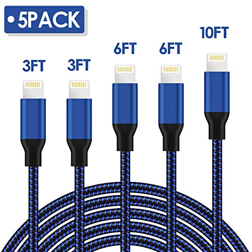 Product Cover ONPIE MFi Certified Lightning Cable,iPhone Charger, 5Pack(3/3/6/6/10ft) Durable High Spped Nylon Braided USB Fast Charging&Syncing Cord Compatible iPhone 11 Pro Max/XS Max/XR/X / 8/7 / 6s More