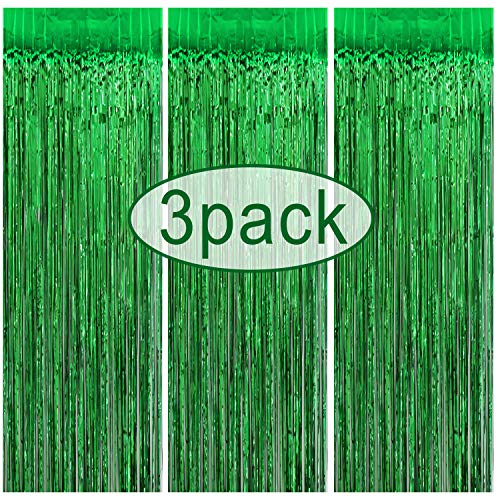 Product Cover 3 Pack Tinsel Curtain | Metallic Foil Fringe Curtain | 3.2 ft x 8.3 ft Green Shimmer Tinsel Curtain Backdrop | St. Patrick's Day Decorations | Irish Party Backdrop Decor | Christmas New Year Decor