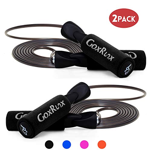 Product Cover GoxRunx 2 Pack Jump Rope Steel Wire Adjustable Jump Ropes with Anti-Slip Handles for Workout Fitness Exercise,Skipping Rope Speed Rope Crossfit for Kids, Women, Men All Heights and Skill Levels