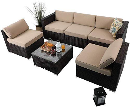Product Cover PHI VILLA Outdoor Rattan Sectional Sofa- Patio Wicker Furniture Set 6-Piece Beige