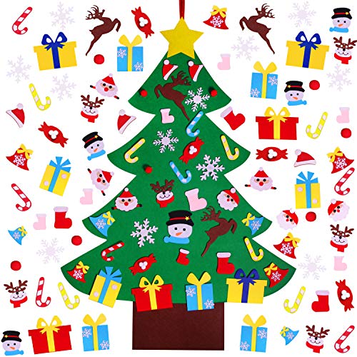 Product Cover 4FT DIY Felt Christmas Tree Set with 36pcs Ornaments - Wall Hanging Felt Xmas Tree for Kids Toddlers Christmas New Year Gift Decorations Party Supplier