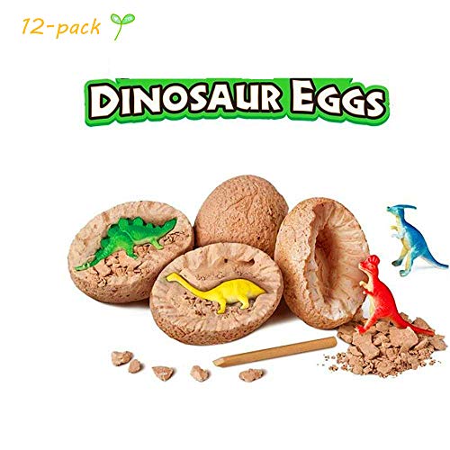 Product Cover ideapro Dig Up Dinosaur Fossil Eggs 12-Pack, Dig Kit Fossil Eggs and Discover Dinosaurs, Funny Dinosaur Digging Toy for 3 4 5 6 7 8 Year Old Boys Archaeology Science