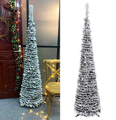 Product Cover DOYOLLA Premium Artificial Snow Flocked Christmas Tree 6-Feet, Collapsible Pop-up Xmas Pine Tree for Home Holiday Christmas Decorations