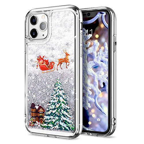 Product Cover CinoCase iPhone 11 Pro Case 3D Liquid Case [Christmas Collection] Flowing Quicksand Moving Stars Bling Glitter Snowflake Christmas Tree Santa Claus Pattern Hard Case for iPhone 11 Pro 5.8 inch Silver