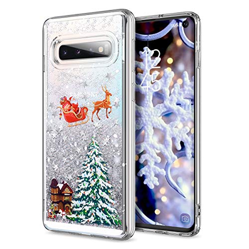 Product Cover Galaxy S10 Case, CinoCase 3D Creative Liquid Case [Christmas Collection] Flowing Quicksand Moving Stars Bling Glitter Snowflake Christmas Tree Santa Claus Pattern Soft TPU Case for Samsung Galaxy S10
