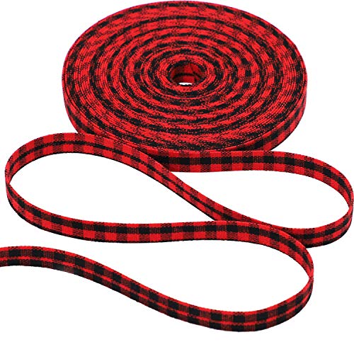 Product Cover URATOT Red and Black Plaid Burlap Christmas Wrapping Ribbon Wired Edge Ribbon for Christmas Crafts Decoration, Floral Bows Craft, 394 Inch (1cm)
