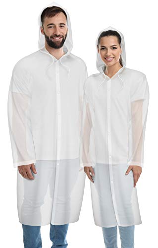 Product Cover Rain Coat (2 Pack) - EVA Rain Poncho for Women and Men, Reusable Raincoat White