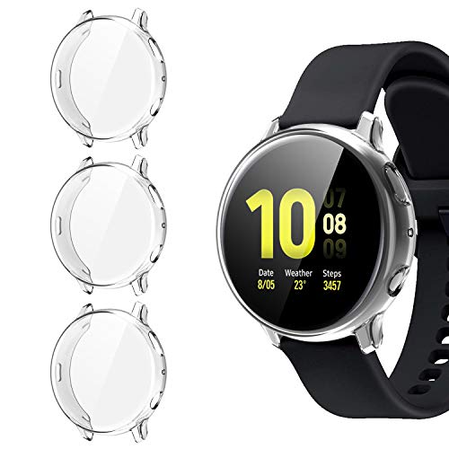 Product Cover [3 Pack] Case for Samsung Galaxy Watch Active 2 44mm, All-Around TPU Anti-Scratch Flexible Screen Protector Case Soft Protective Bumper Cover for Samsung Galaxy Watch Active 2 Clear (44mm)
