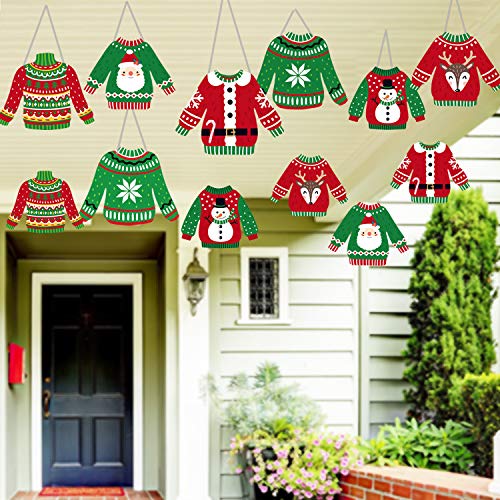 Product Cover Ugly Sweater Decorations Hanging Banner 12 Pieces Ugly Christmas Party Decorations Holiday Party Indoor Hanging Decor