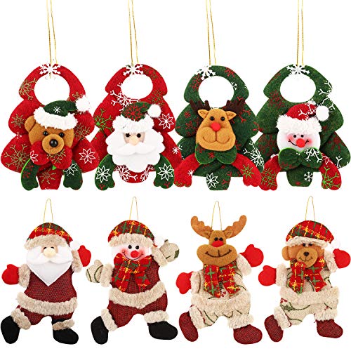 Product Cover Boao 8 Pieces Plush Christmas Ornaments Set Christmas Tree Plush Hanging Decorations with Snowman Santa Claus Reindeer Design for Xmas Tree Home Office (Style Set 1)