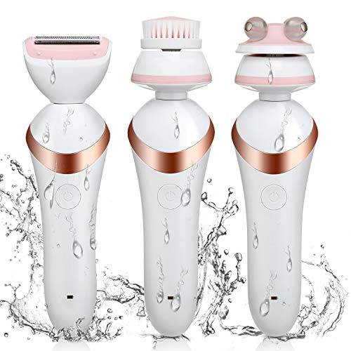 Product Cover AUCEE Electric Razor for Women,3 in 1 Multi-Function Wet & Dry Rechargeable Cordless Painless Lady Electric Shaver Body Hair Remover Bikini Trimmer with Facial Cleansing Brush and Facial Massager