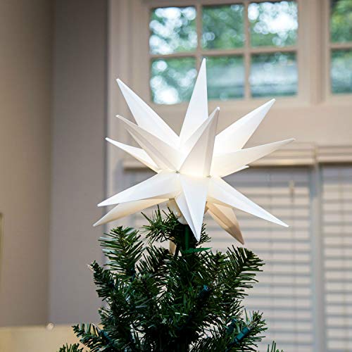 Product Cover Elf Logic Moravian Star Tree Topper 2019 Model NO Assembly Required. Beautiful Bright White 3D Lighted Christmas Star Tree Topper (12 Inch Folding, LED)