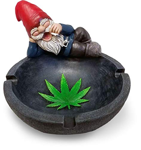 Product Cover World of Wonders - Gnaughty Gnomes Series - Smokin' Good Time - Collectible Stoner Gnome with Joint Ashtray Embossed Cannabis Pot Leaf Accent Smoking Accessory 420 Home Decor Bar Accent, 4.75-inch