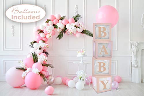 Product Cover CutiePii Baby Shower Decorations for Girl and Baby Boy - Clear Boxes with Baby Shower Balloons - Gender Reveal Box for Balloons and Birthday Decorations for Girls and Boys - 28 Pieces Kit (Pink)