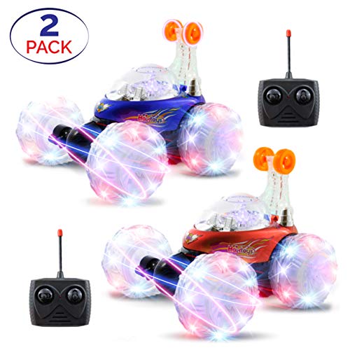 Product Cover Haktoys 2-Pack Invincible Tornado Twister RC Stunt Car | Extreme 360° Tumbling & Spinning Action | Radio Remote Controlled Rechargeable Vehicle with Flashing LED Lights & Music Switch, Gift for Kids
