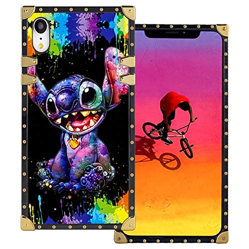 Product Cover DISNEY COLLECTION iPhone Xr Square Case Stitch Luxury Cute Design Metal Decoration Full Protective Soft TPU Shockproof Back Cover Compatible for iPhone Xr 6.1 Inch