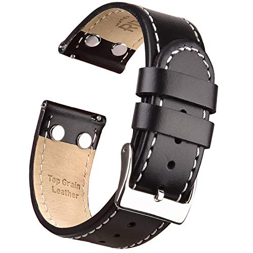 Product Cover Ritche 20mm Quick Release Leather Watch Bands Compatible with Samsung Gear Sport Watch Black Pilot Leather Watch Strap for Men